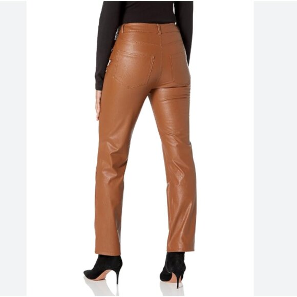 Paige Stella Faux Leather Chestnut High Rise Straight Leg Trouser Pants size 29 - Picture 2 of 2